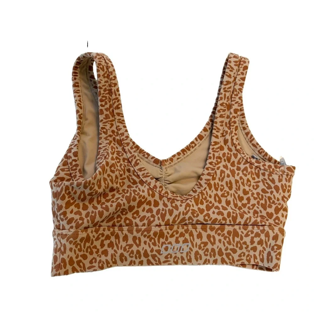 Lorna Jane Leopard Print Brown Ruched V-Neck Longline Sports Bra Comfortable M